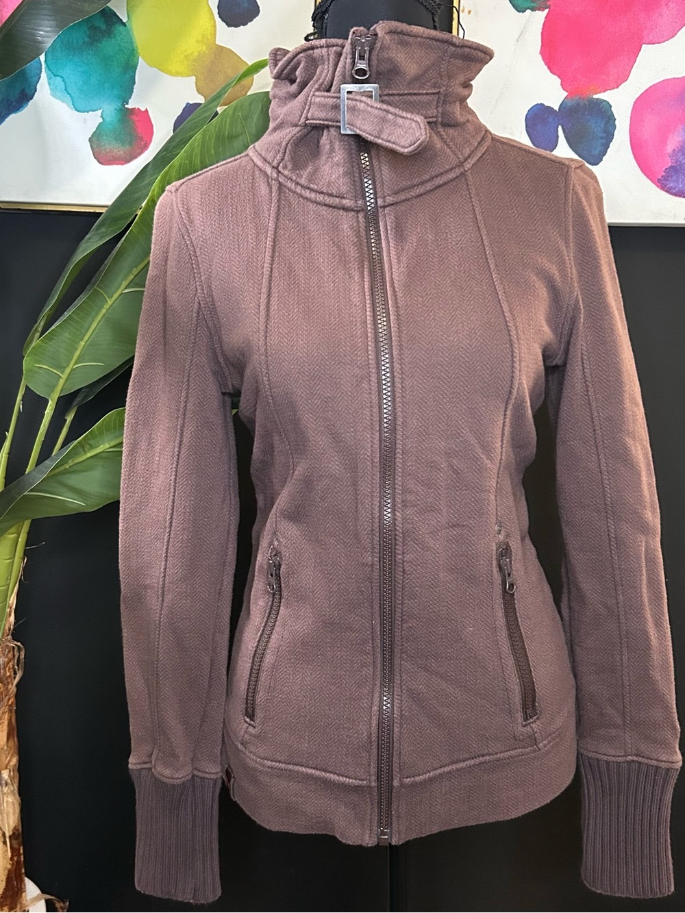 Y2K Puma Brown High Collar Zip Up Jacket